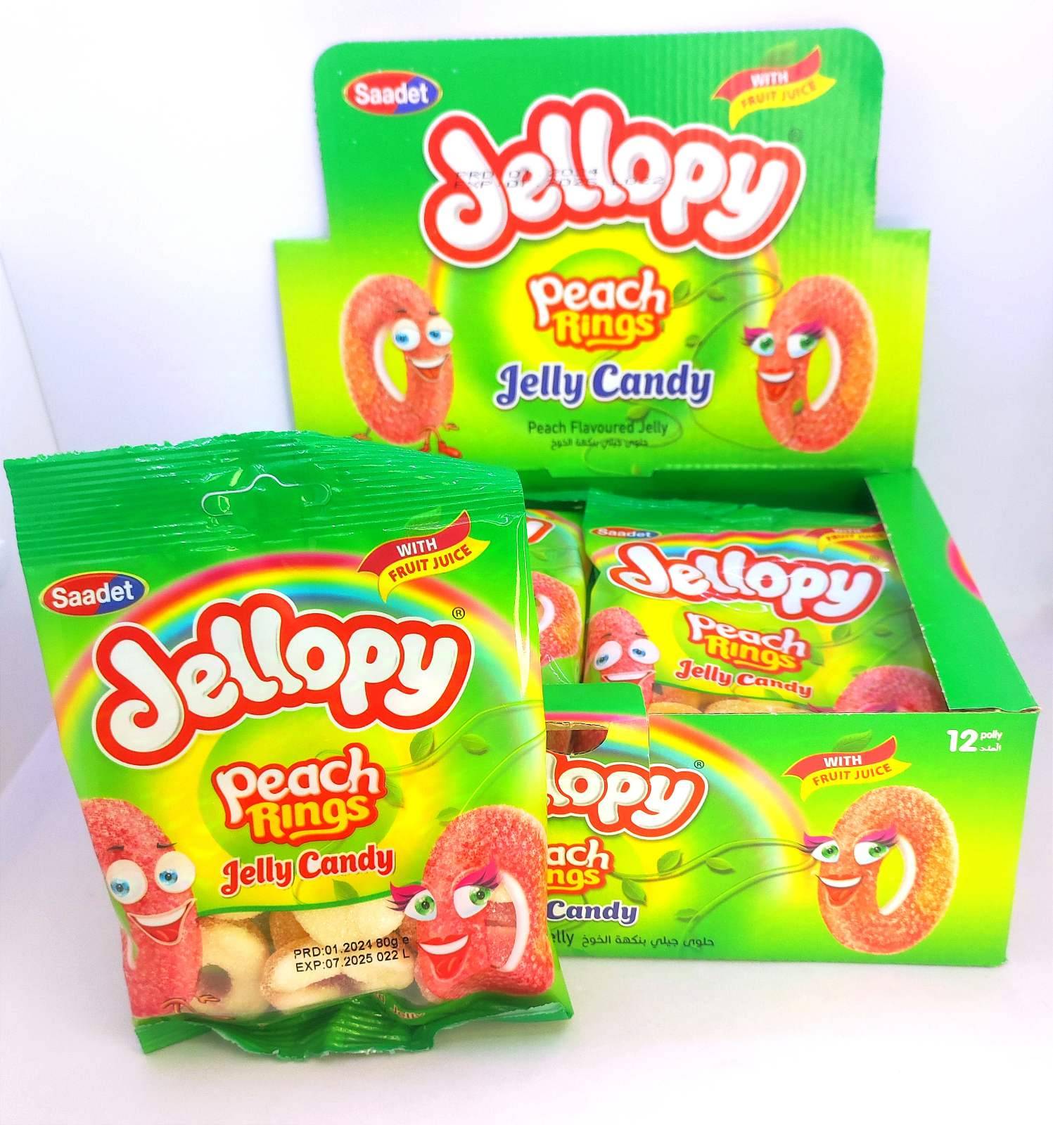 Мармелад в пакетиках "JELLOPY SWEET RINGS" Персиковые колечки 80 гр. 12 шт. уп.