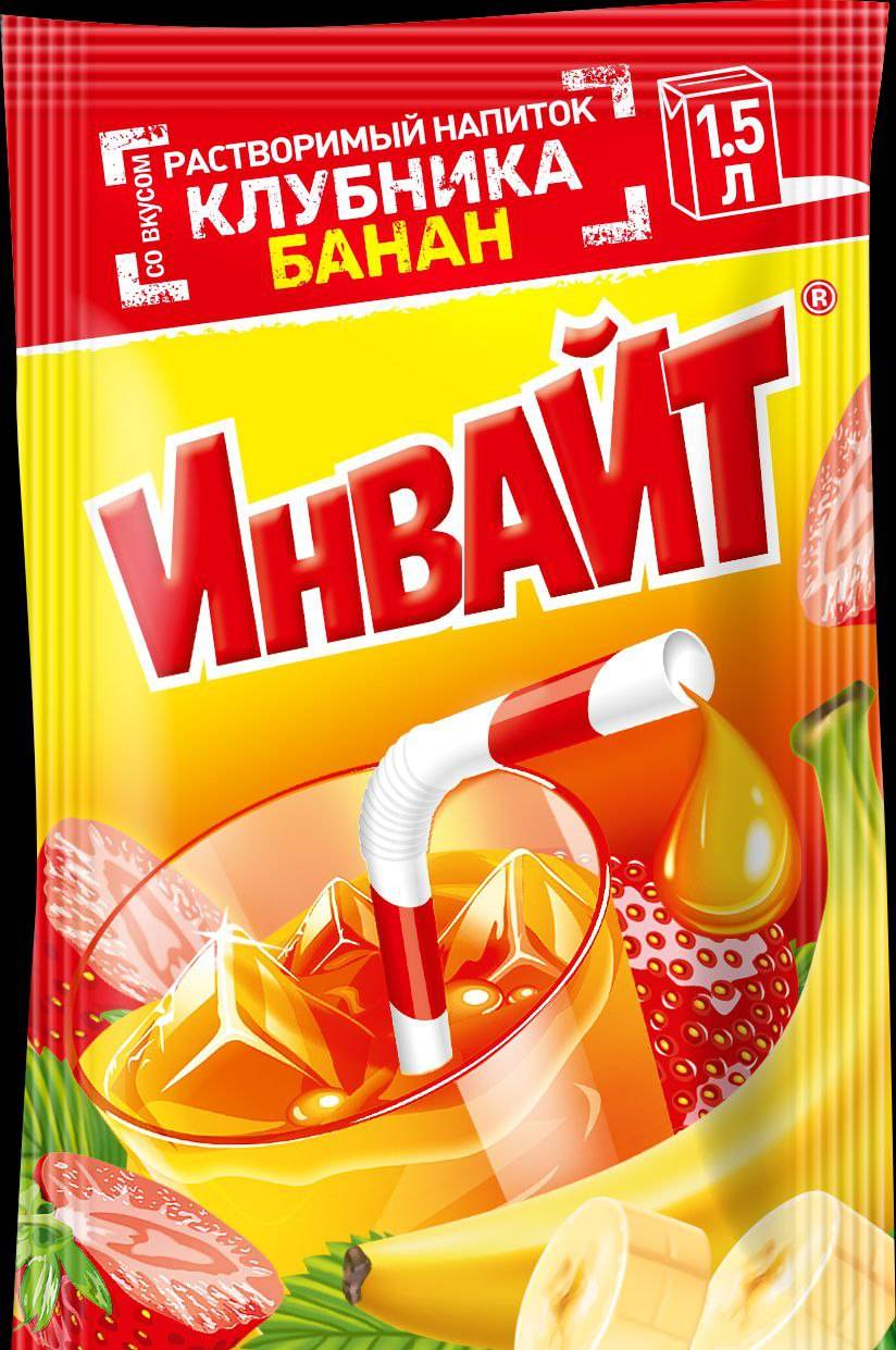 Растворимый напиток "Invite" Клубника-Банан 12 гр. 24 шт. уп.